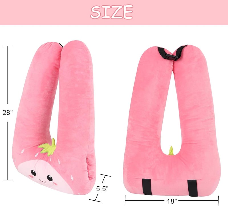 MissSoul Kids Travel Pillow for Car Seat with Hand Muff, Cartoon Neck & Headrest Seat Belt Pillow for Car Road Trips Long-Distance Travel Sleeping Pillow for Adults and Children, Strawberry - Image 2